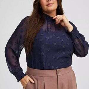 Torrid Plus Size Mock Neck Long Sleeve Blouse Navy Blue Star Print Size 3X